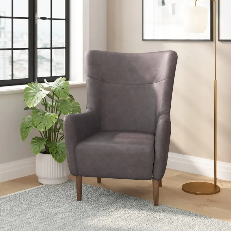 Upholstered Wingback Accent Chair with Wooden Frame and Legs