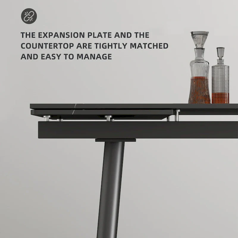 62.9 inch to 94.4 inch Extendable Dining Table Set with Sintered Stone Top 6 Chairs