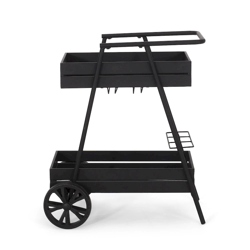 Modern Industrial Bar Cart with Iron Frame, Wheelbarrow-Inspired Design, Wine Bottle Holders and Mobile Rolling Wheels