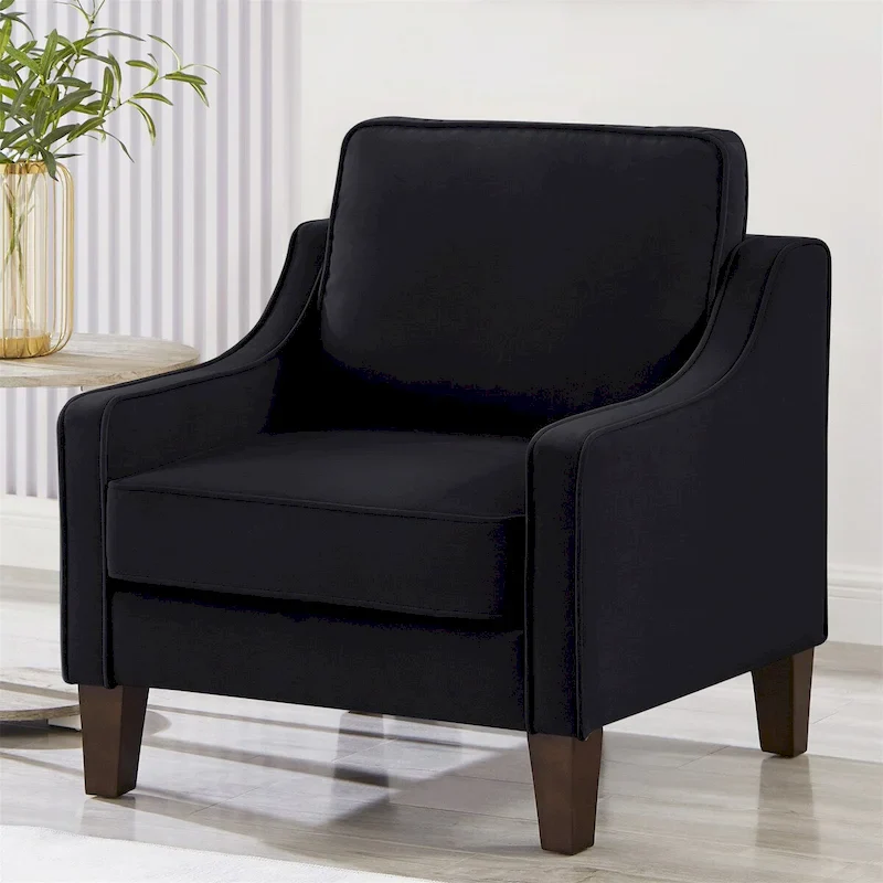Black / Navy / Taupe Velvet Accent Chair, Single Seat, Wooden Legs