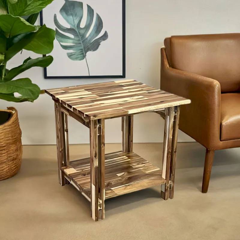 Acacia Wood Architectural End Table with Shelf