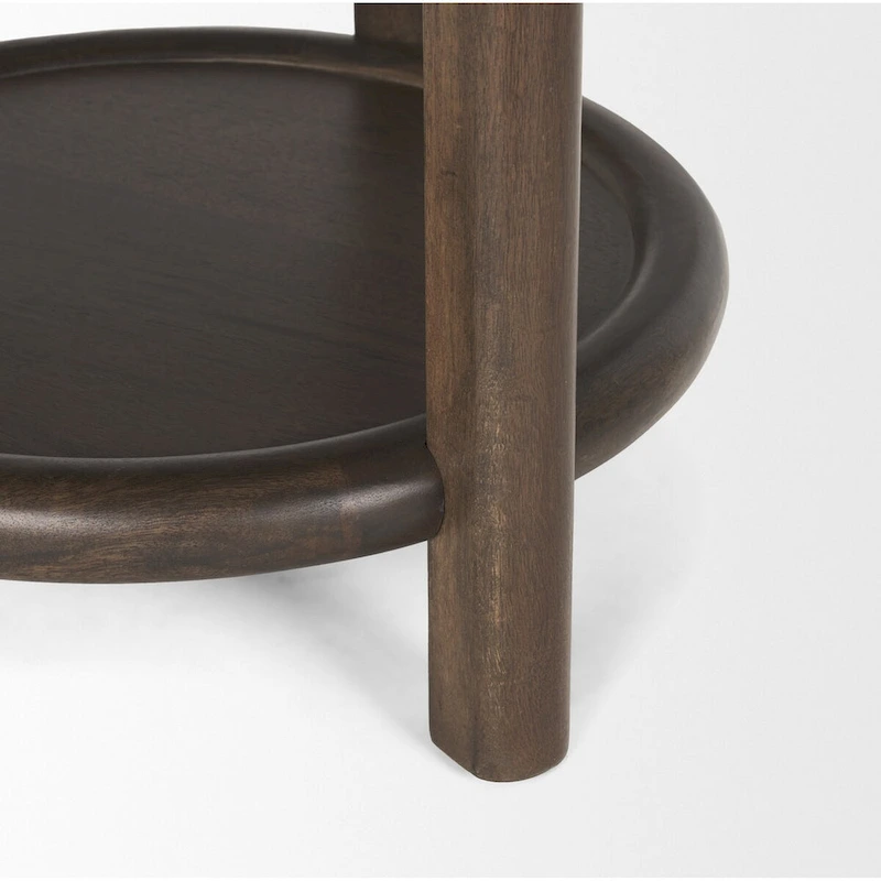 Romi Dark Brown Wood w/ Bottom Shelf Round Accent Table - 23.5L x 23.5W x 26.0H