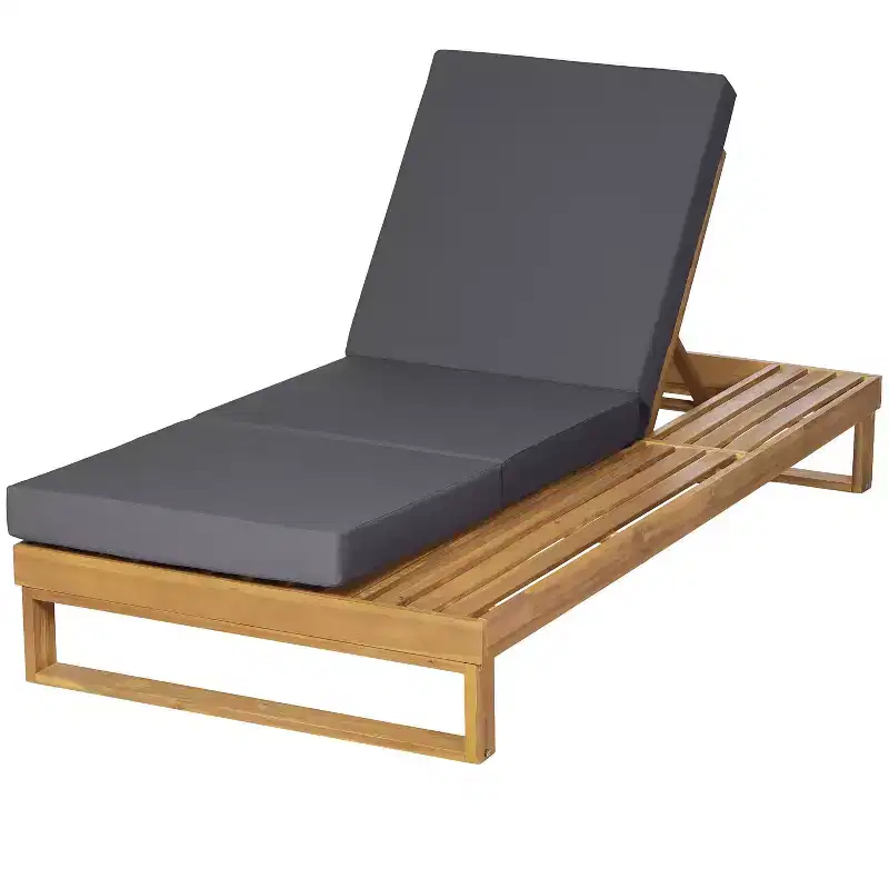 Christopher Knight Home Hudson Patio Modern Acacia Wood 4-Position Adjustable Chaise Lounge with Cushion