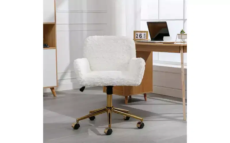 TUYOHW Adjustable Ergonomic Office Chair, Upholstered Home Office Desk Chair with Golden Metal Base, Swivel Vanity Chair Makeup Chair