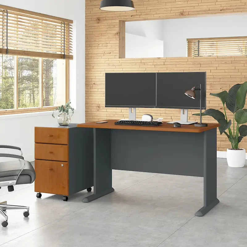 48W Office Desk with 3-Drawer Mobile File Cabinet