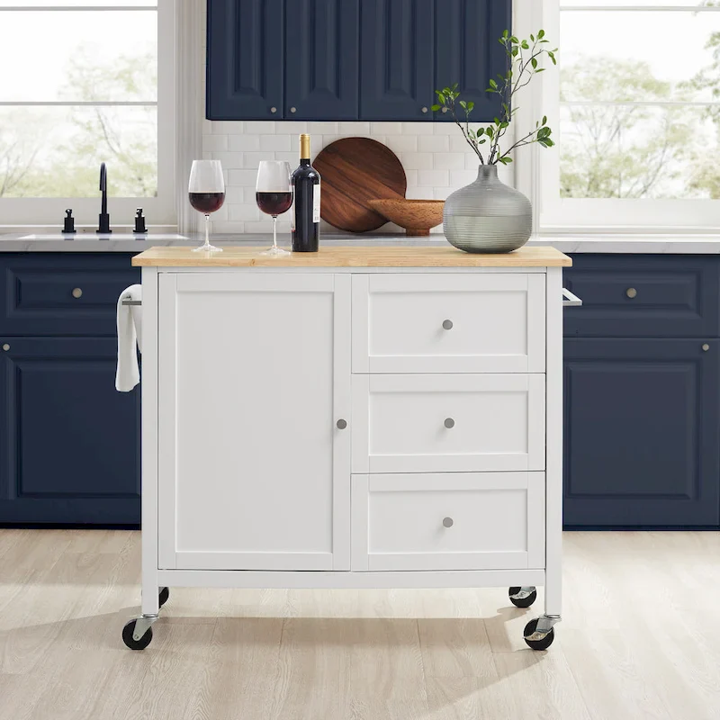Wood Top Kitchen Island Cart, Shaker Style, 18D x 42.13W x 37.5H