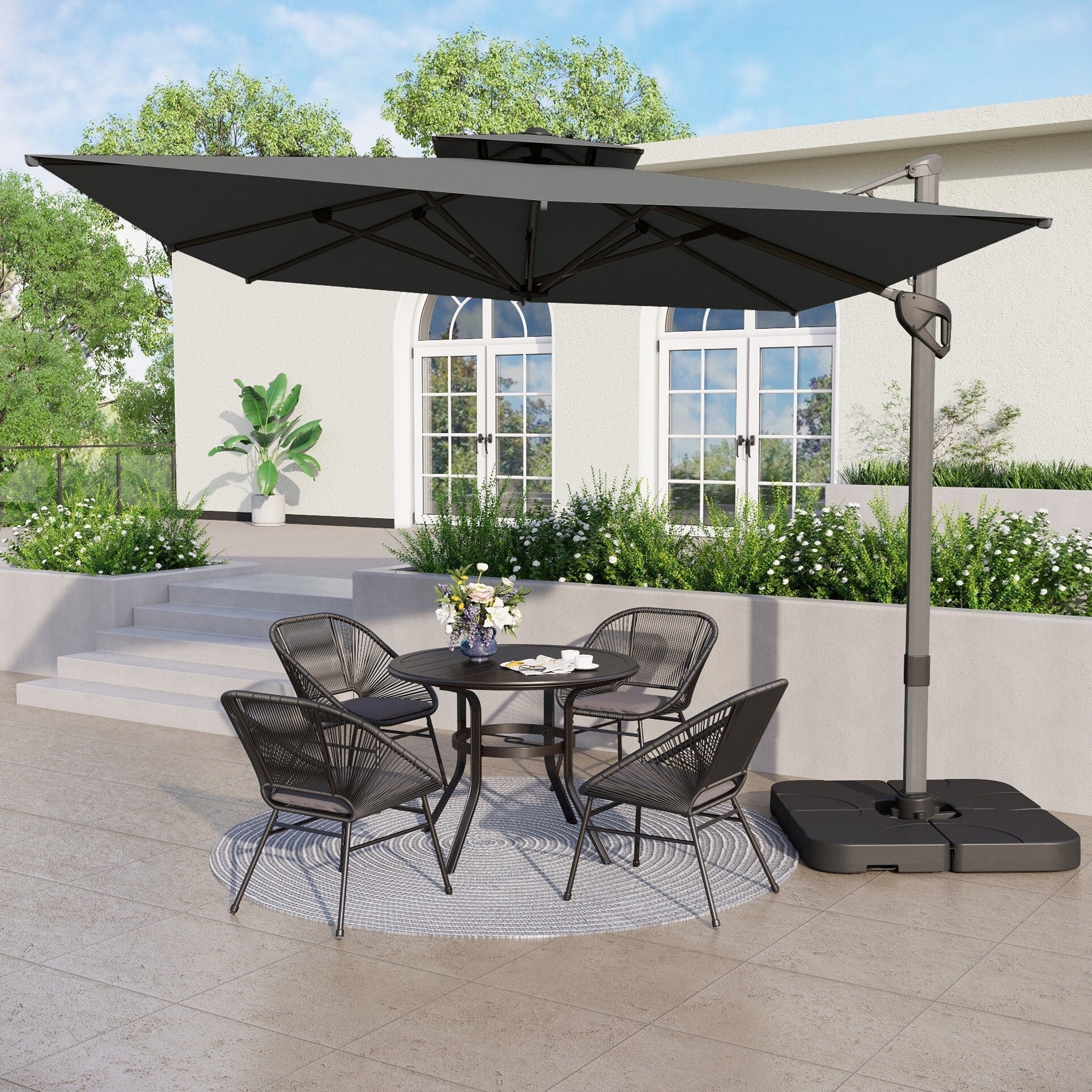 MAISON ARTS 12 FT Automatic Hydraulic Cantilever Umbrella Aluminum Pole 360 Degree Rotation