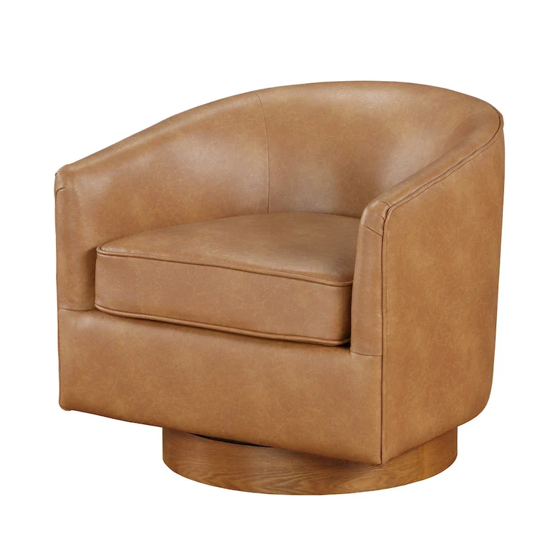 Ingram Faux Leather Wood Base Barrel Swivel Chair by Greyson Living