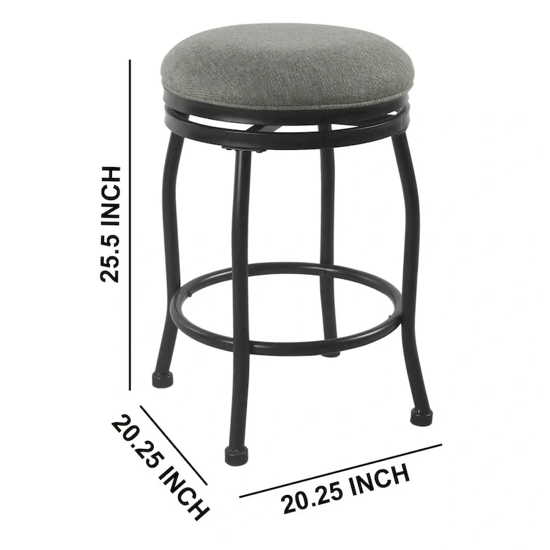 Metal Counter Stool with Swivelling Fabric Padded Seat, Gray and Black