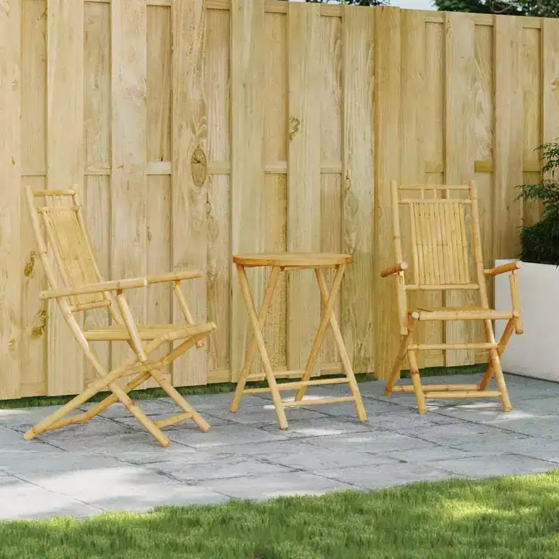 vidaXL Bistro Set Natural Bamboo 2-Seater Foldable Bistro Set