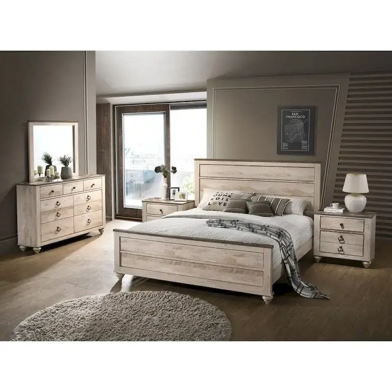 Imerland 5-pc. Contemporary King-sized Whitewashed Bedroom Set