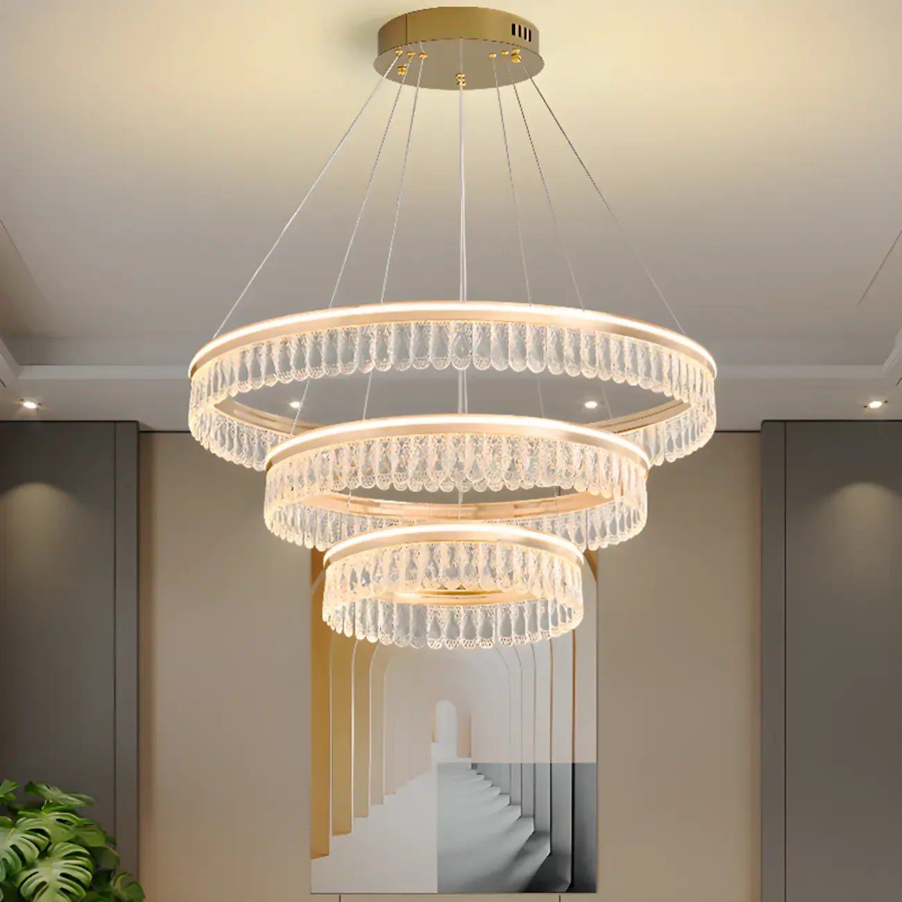 Dimmable Circle Gold Crystal Modern LED Chandeliers