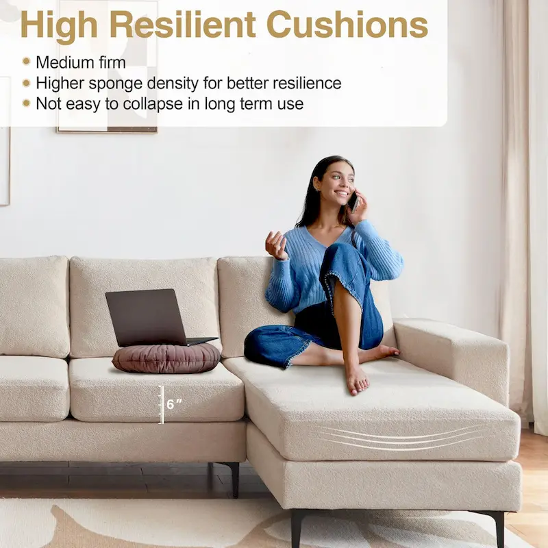 L-Shaped Upholstered Sofa Couch with Metal Legs