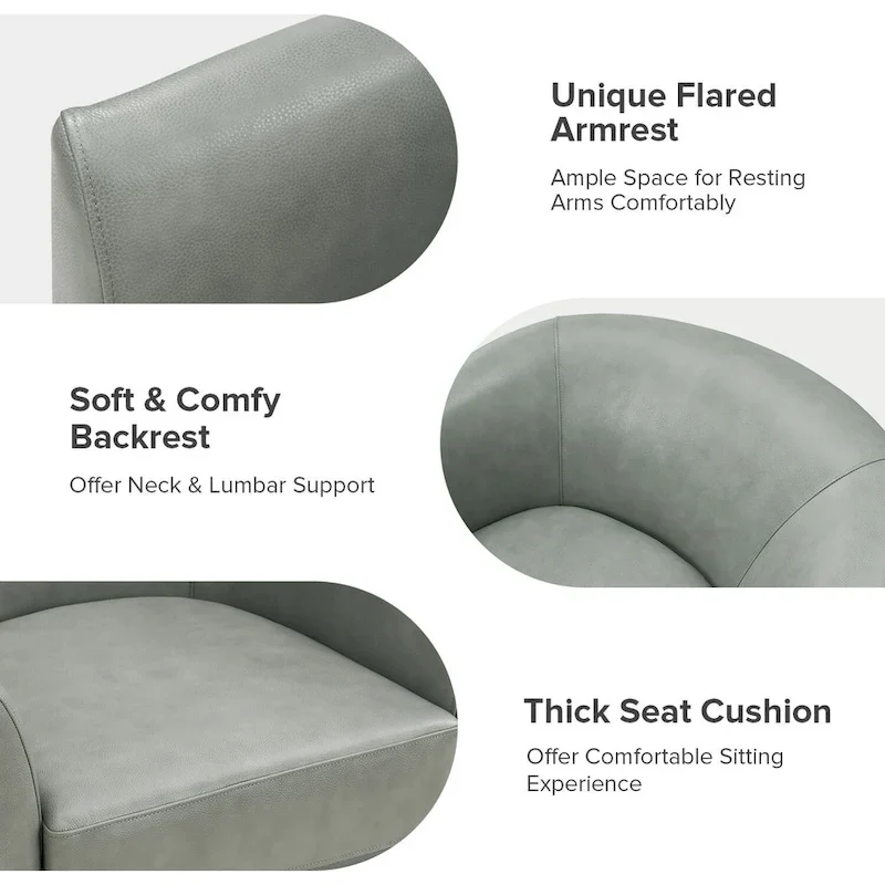 Swivel Barrel Chair, Modern Style, Genuine Leather – Brown / Sage / Camel, Single