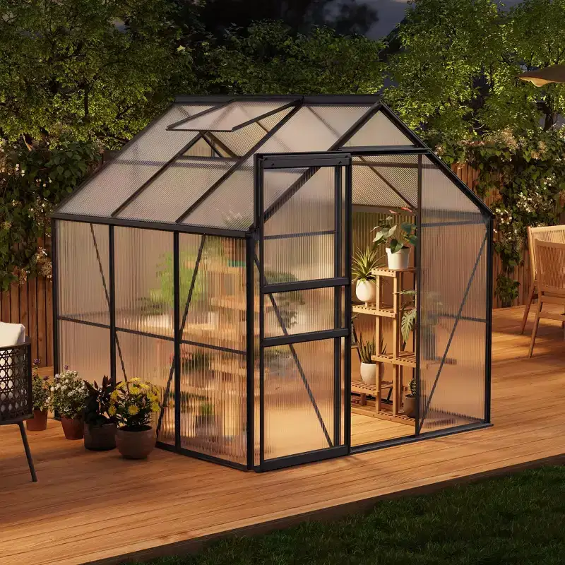 Greenhouse Kit for Outdoors  Durable Aluminum Frame, Sliding Lockable Door, Adjustable Roof Vent