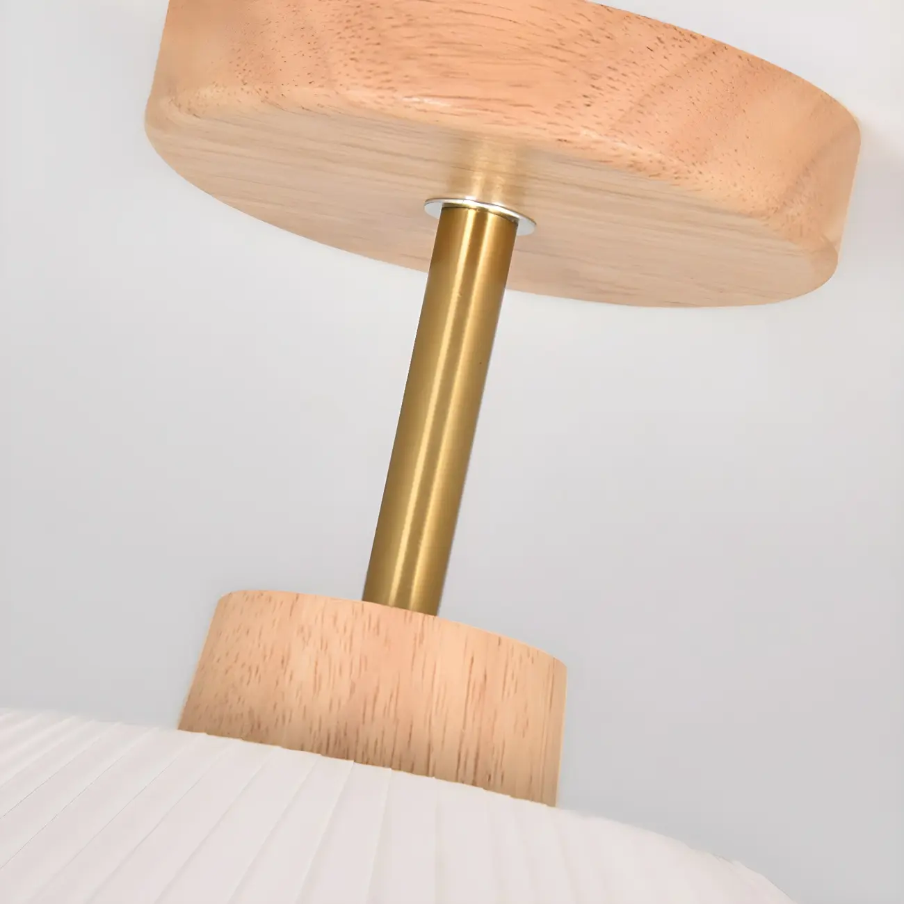Natural Finish Wood Semi Flush Ceiling Light with Fabric Shade