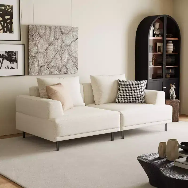 Luck Live Modern Breathable Cotton-Linen Fabric Sofa, couch,Solid Wood Frame, High-Elastic Sponge Seat Cushion Light Beige