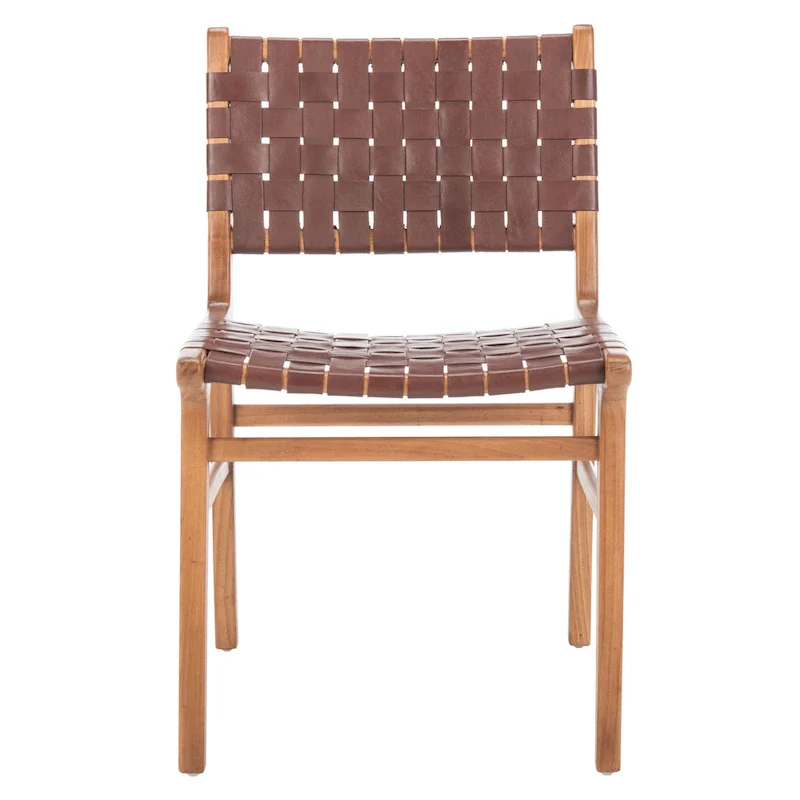 SAFAVIEH Hildred Woven Leather Dining Chair - Cognac / Natural - 20Wx22Dx33H