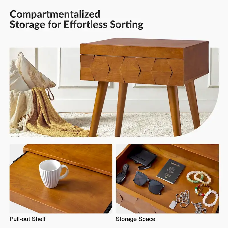 Julian Mid-century Modern End Table with Charging Station by