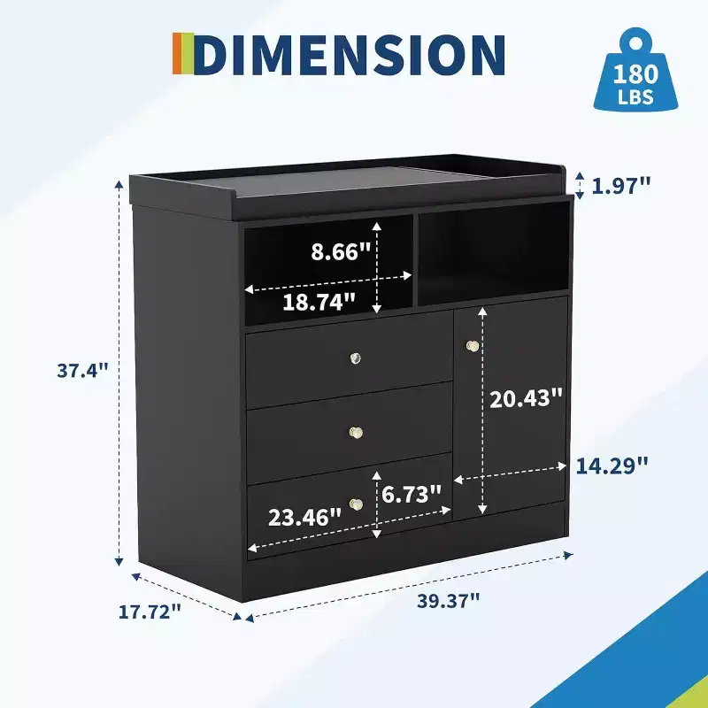 3-in-1 Baby Dresser with Changing Table, Wooden Nursery Dresser with 3 Drawers & Cabinet for Baby Clothes & Diaper Storage