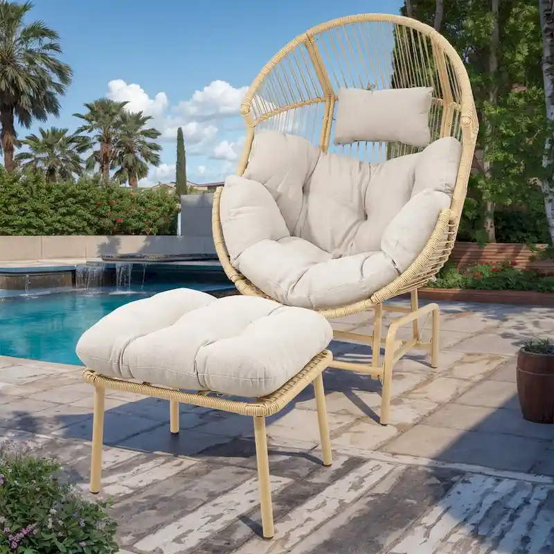 Patio Glider Egg Chair with Ottoman - Yellow