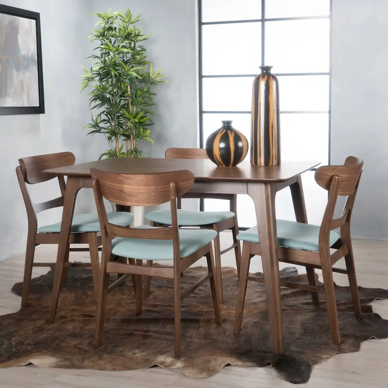 Idalia Fabric and Rubberwood Rectangular Wood Dining