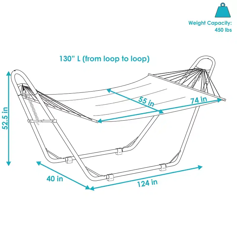 Sunnydaze Double Quilted Fabric Hammock with Universal Steel Stand - 450-Pound Capacity