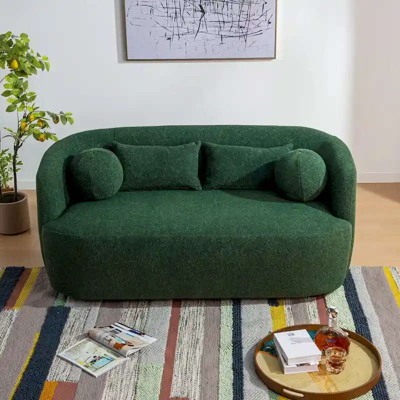 Boucle Loveseat - Natural Fabric, Mid-Century Modern, Seats 2