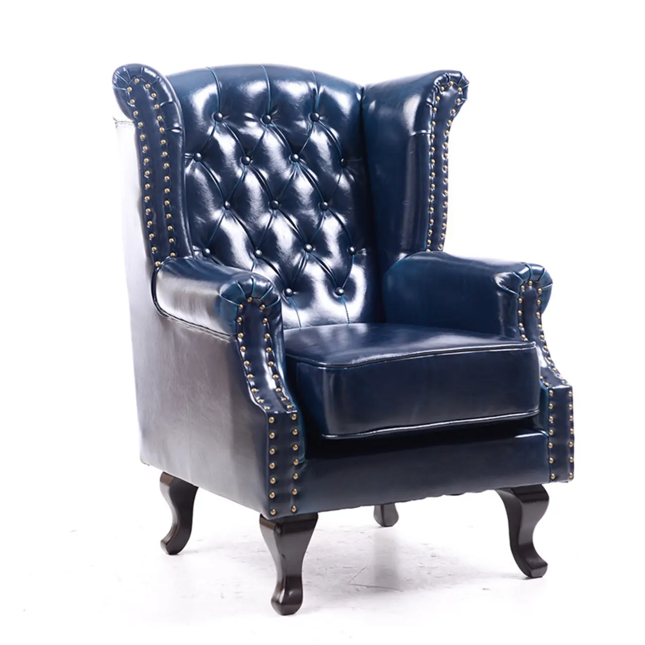 Traditional Leather Wingback Accent Chair with Nailhead Trim