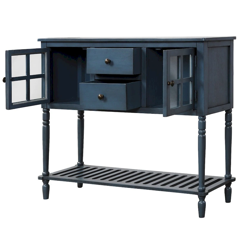 Farmhouse Antique Navy Wood Sideboard Console Table with Bottom Shelf - N/A