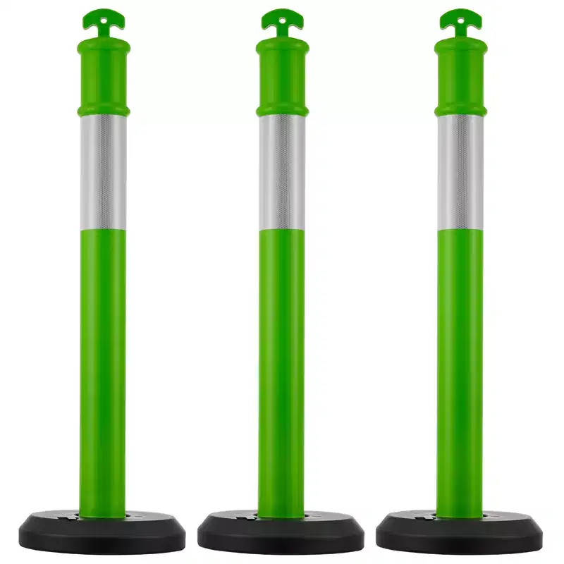 VEVOR 3 Pack Traffic Delineator Posts, 48 inches Traffic Safety Cones with Fillable Base and Reflective Strips, Heavy Duty Delineator Posts, Green
