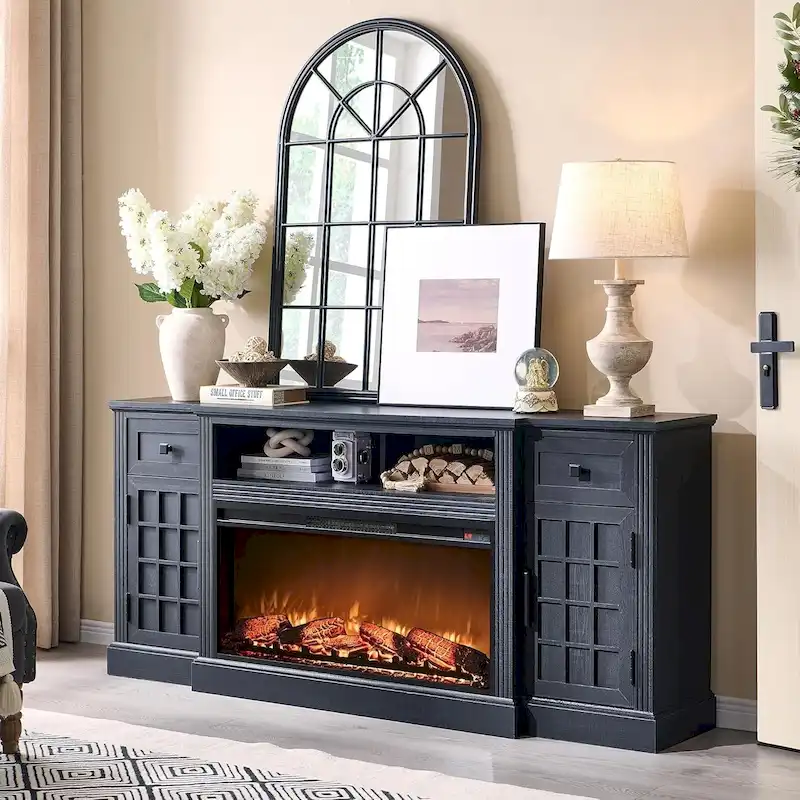 Farmhouse TV Stand with Electric Fireplace, 70