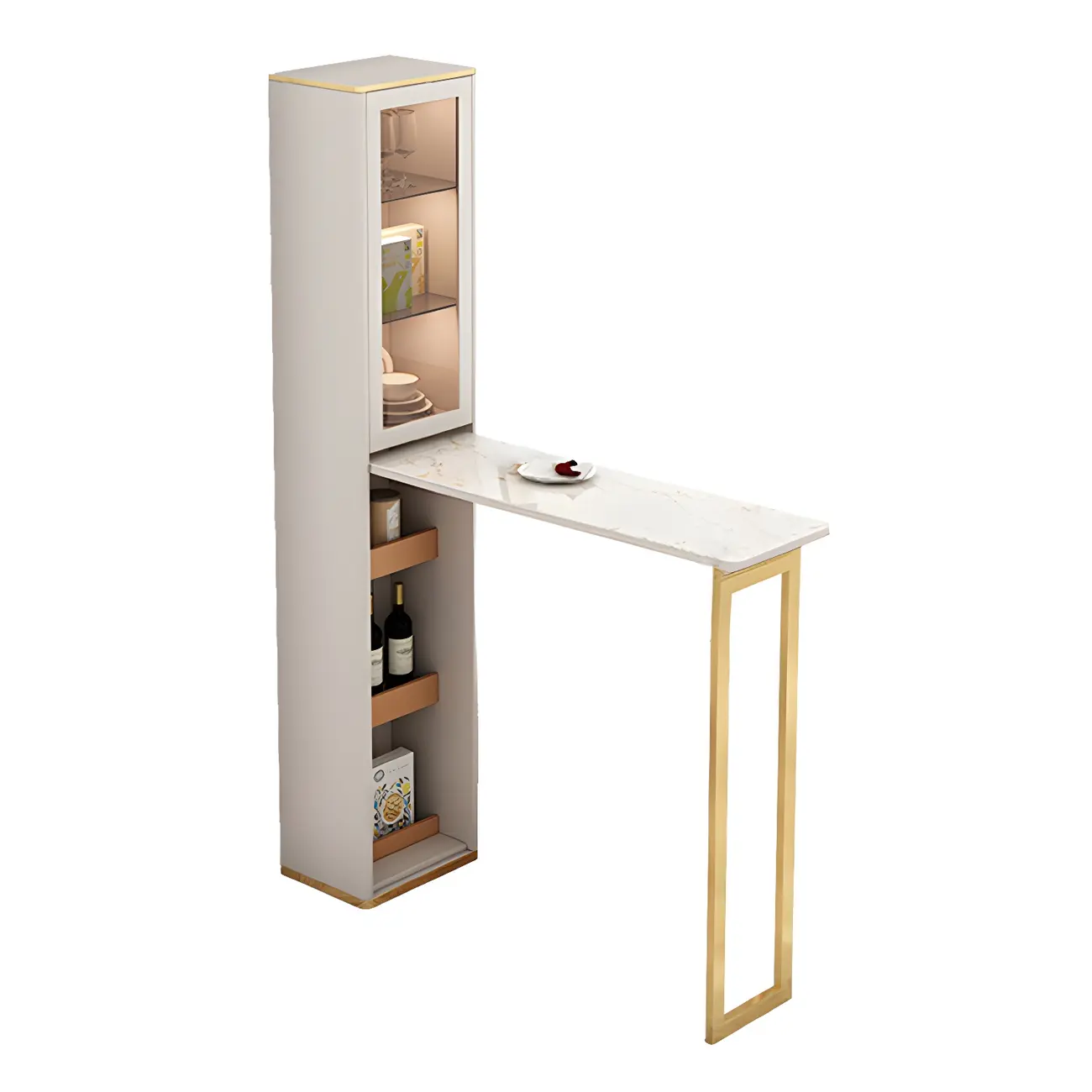 Glam Convertible Stone Stainless Steel Cabinet Bar Tables