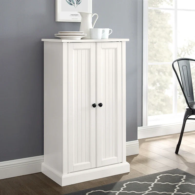 Antique White Coastal Double-Door Accent Cabinet