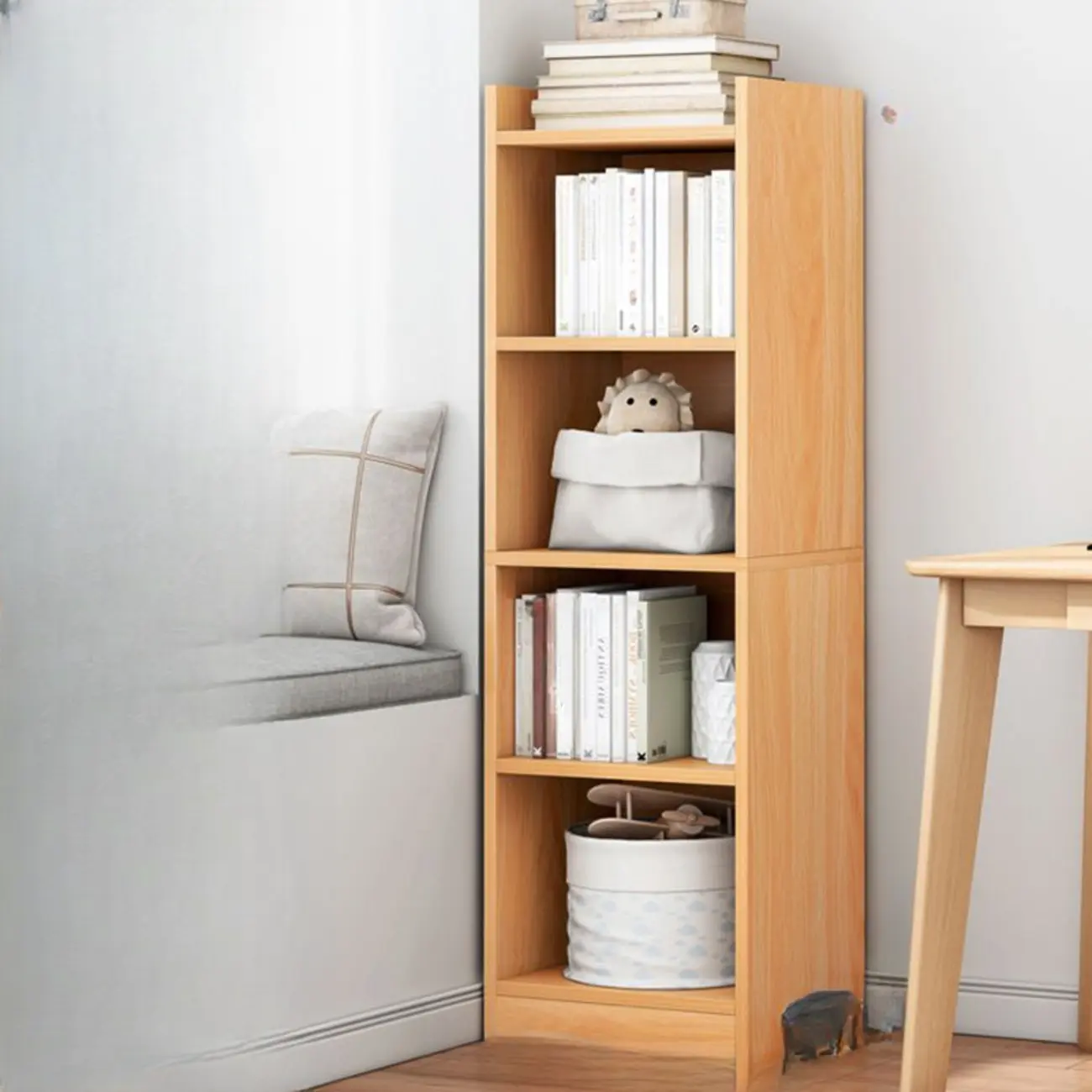 Scandinavian Oak Rectangle 5-Shelf Wood Bookcase