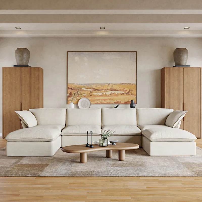 6 Piece U-shaped Velvet Upholstery Modular Sectional Sofa with 2 Ottoman