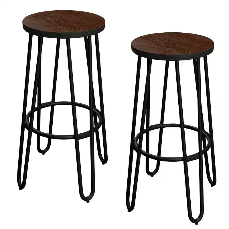 Lavish Home Set of 2 Counter-Height Bar Stools - Round Wood Barstools with Hairpin Legs