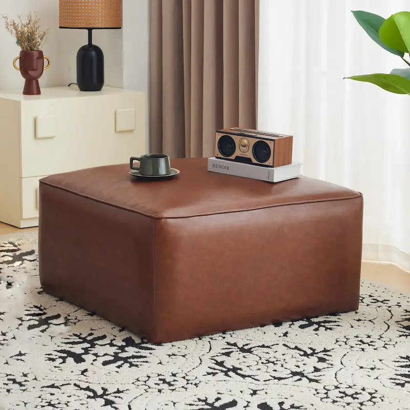 Faux Leather Square Ottoman