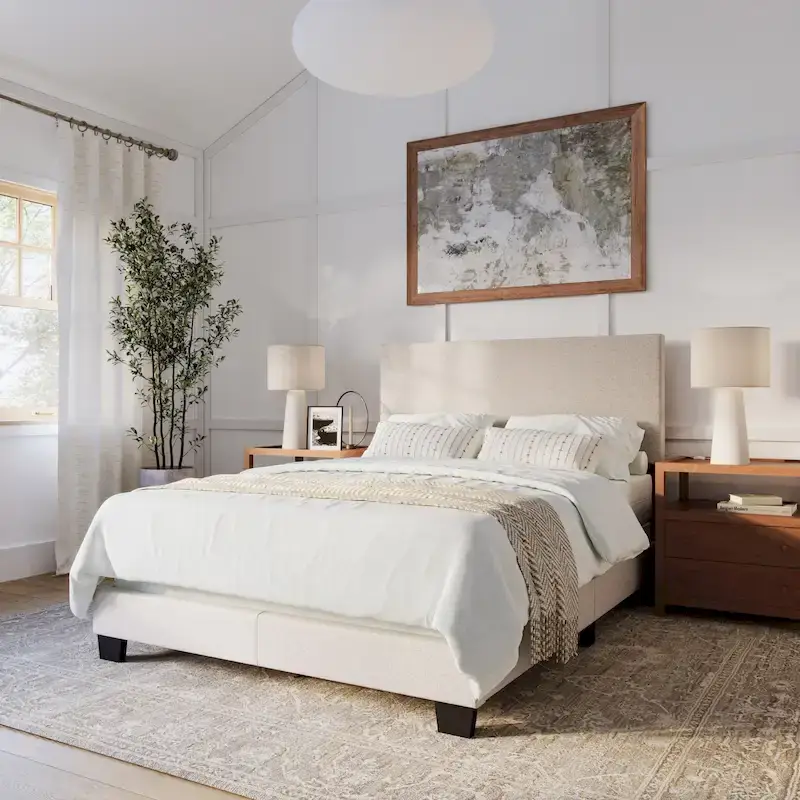 Full/Double Upholstered Bed Frame with Padded Headboard