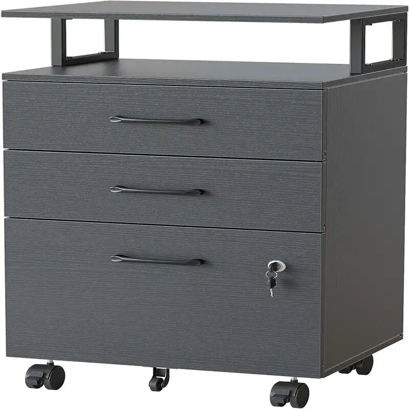 Black / White / Rustic Brown 3-Drawer Rolling Filing Cabinet with Lock – Single