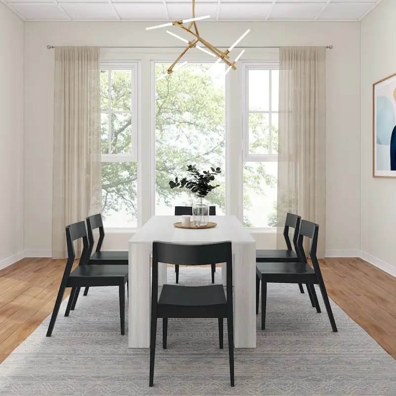 72 Modern Solid Wood Dining Table Set with 6 Chairs - Natural Finish