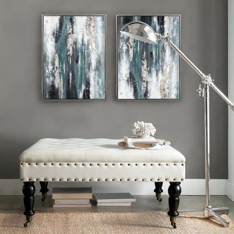 Deep Teal / Agate Green / Orion Blue / Carafe / Silver / Peat / Ivory / Burnt Orange / Simply Taupe Button-Tufted Square Ottoman Coffee Table with Brass Casters - Single Use