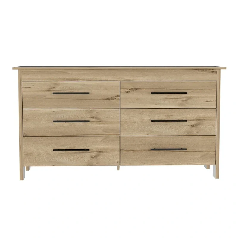 6 Drawer Double Dresser with Roller Guides, Metal Pulls and 4 Legs
