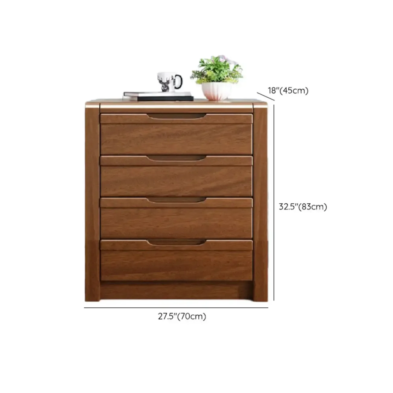 Freestanding Mid-Century Brown Solid Wood Cabinet with Drawers