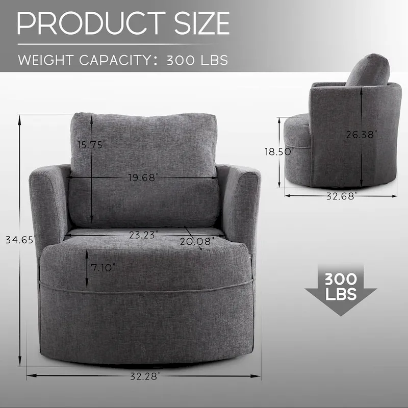 Swivel Accent Barrel Chair Round Arm Chair with Pillow