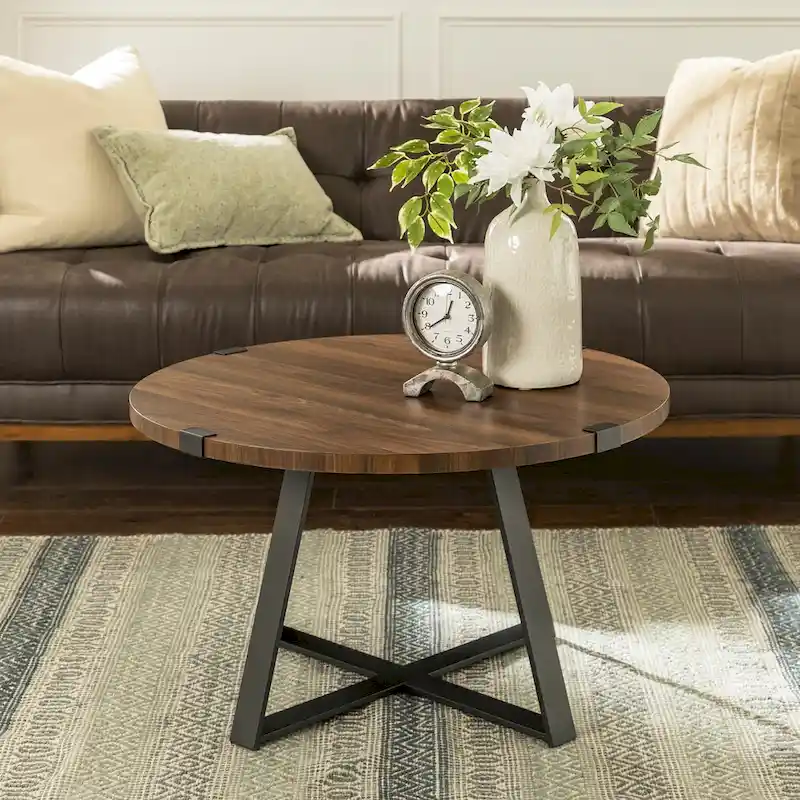 Round Metal Wrap Coffee Table, Industrial Style, Living Room Accent Furniture