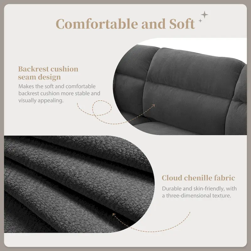 110 Modern L-Shaped Convertible 5-Seat Sectional Sofa with Removable Ottoman and 5 Cushions, Plush Chenille Fabric