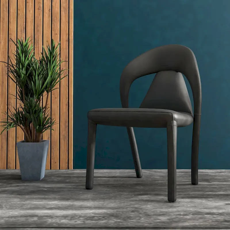 Solace Modern Dining Chair in Upholstered Leather with Steel Frame & Legs by LeisureMod