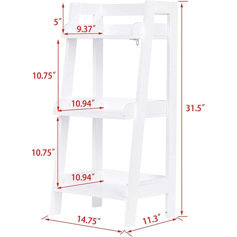 UTEX 3-Tier Ladder Shelf, Bathroom Shelf Freestanding, 3-Shelf Spacesaver Open Wood Shelving Unit, Ladder Shelf (White)
