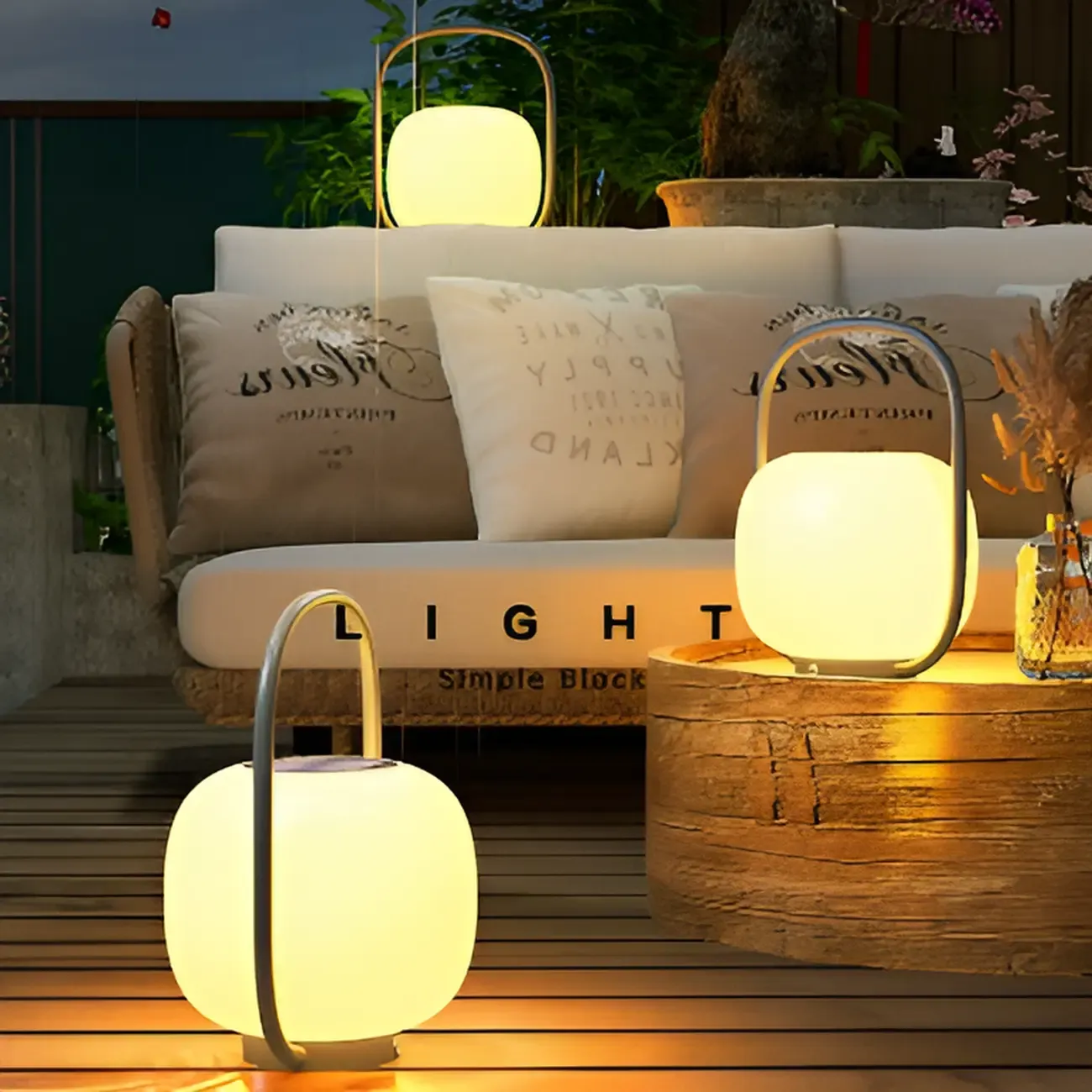 Handle Drum White Metal Warm Light Solar Outdoor Post Lights